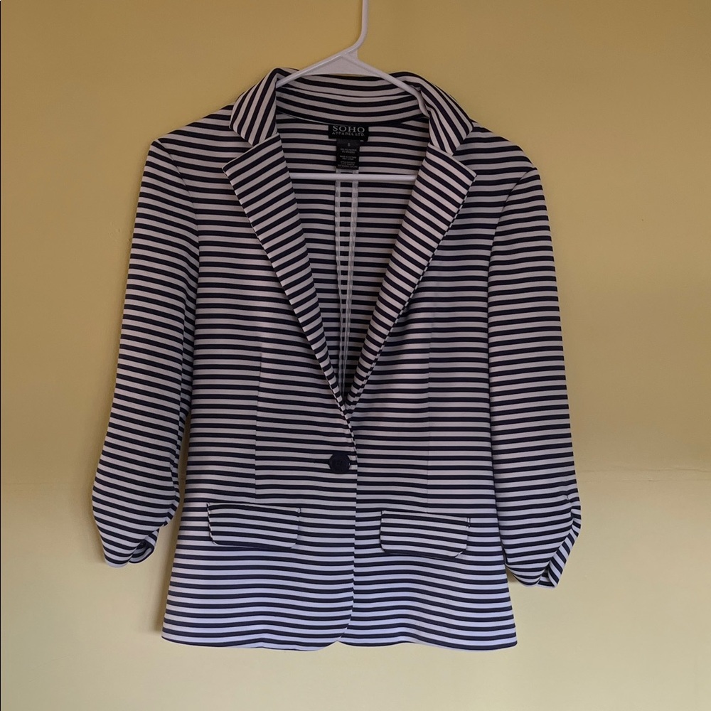Soho Women's Navy and White Striped Blazer